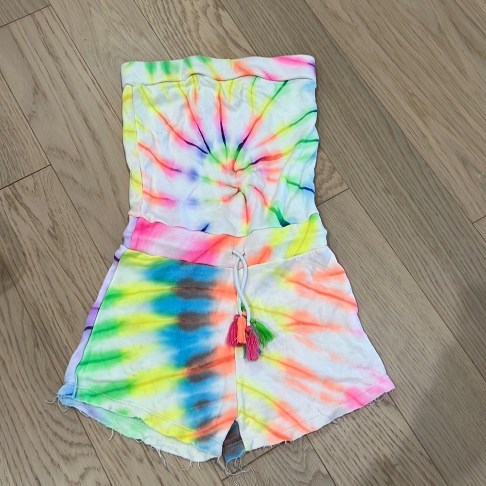 Flowers by Zoe, neon tie-dye, strapless ROMPER, small/ 6